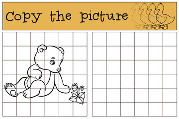 Children games: Copy the picture. Little cute baby bear.