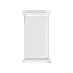 Blank packaging isolated on white background. Foil food snack bag for chocolate bar. Package template. Realistic 3d mockup. Plastic pack template. Ready for design. Vector illustration.