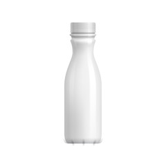 Plastic bottle template. For milk or yogurt product. Blank packaging isolated on white background. Package template. Realistic 3d pack mockup. Ready for design. Vector illustration.