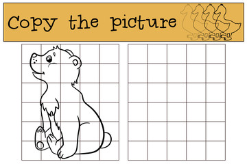 Children games: Copy the picture. Little cute baby bear.