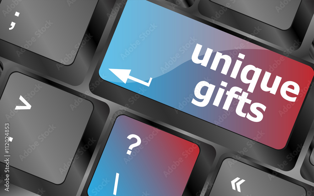 Poster unique gifts, events button on the keyboard keys - holiday concept vector, keyboard key, keyboard bu