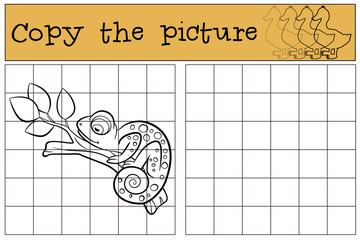 Children games: Copy the picture. Little cute chameleon.