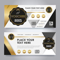 Gold gift discount voucher template, vector layout. Special offer coupon. Business voucher layout. Modern style.