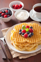 waffles with creme fraiche and berries for breakfast