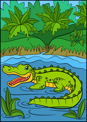 Cartoon animals for kids. Little cute alligator.