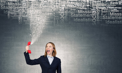 Woman scream in red receiver