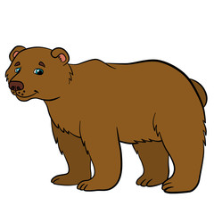 Fototapeta na wymiar Cartoon animals for kids. Cute brown bear smiles.