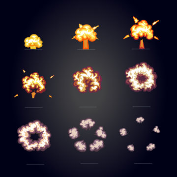 Cartoon explosion effect with smoke. boom, explode flash comic frame