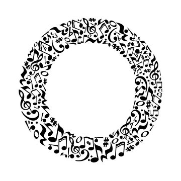 O letter made of musical notes on white background. Alphabet for art school. Trendy font. Graphic decoration.