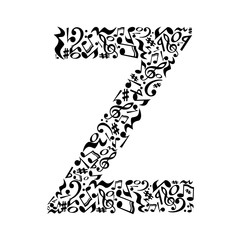 Z letter made of musical notes on white background. Alphabet for art school. Trendy font. Graphic decoration.