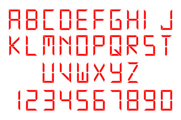 Red digital font