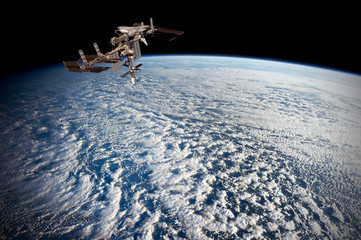 Satellite planet Earth ocean international meteorology telecommunication outer space station iss. Elements of this image furnished by NASA. - 112027423