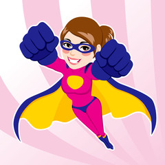 Illustration of sexy beautiful fit woman in superhero costume flying