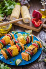 colourful garden bbq and grill  party food on table