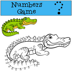 Educational games for kids: Numbers game with contour. Little cute alligator smiles.