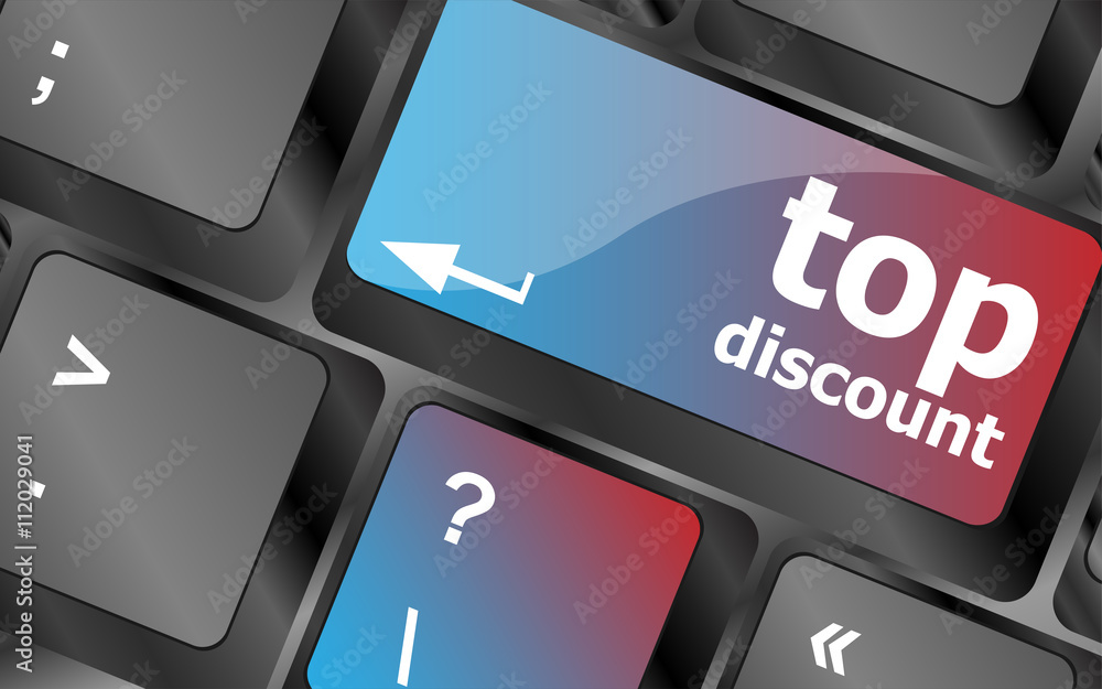 Poster top discount concept sign on computer key vector, keyboard key, keyboard button, vector keyboard