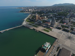 Top view of the marina and quay of Novorossiysk