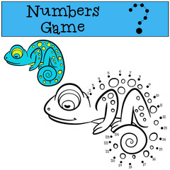 Educational games for kids: Numbers game. Little cute blue chameleon.