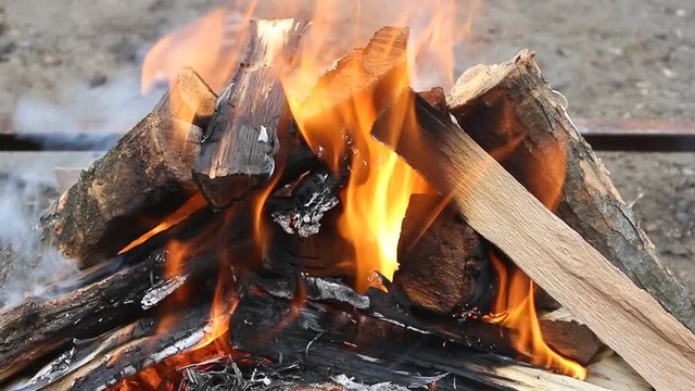  Burning wood on a background of nature