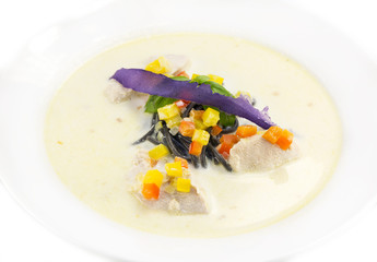 Black spaghetti with white sauce with cheese