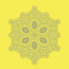 Round Geometric Mandala Ornament Isolated on Yellow Background