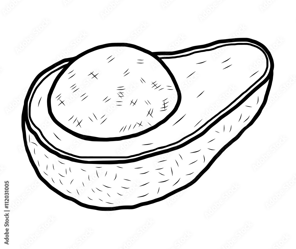 Sticker avocado / cartoon vector and illustration, black and white, hand drawn, sketch style, isolated on white background.