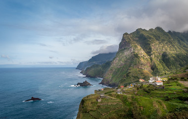 Fototapeta premium Madeira island north coast steep rocks and mountains.
