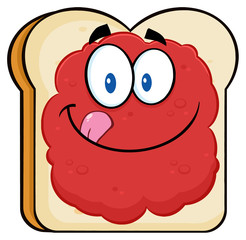 Toast Bread Slice Cartoon Character Licking His Lips With Jam