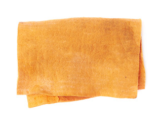 Orange old kitchen cleaning napkin rag over white isolated background