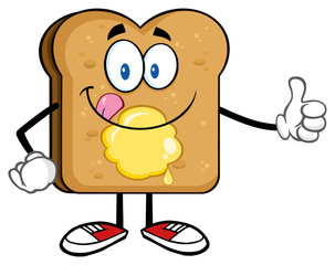 Toast Bread Slice Cartoon Character Licking His Lips With Giving A Thumb Up