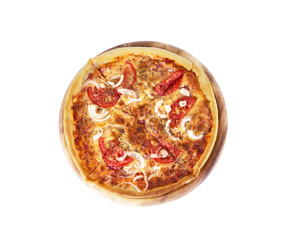 Tasty Italian pizza over white