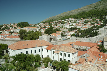 Fototapeta na wymiar Panoramic view to historical buildings in the old town of Dubrovnik, Croatia