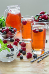 Compote of raspberries, strawberries and blueberries.