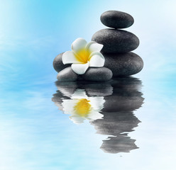 Obraz na płótnie Canvas Spa stones and flower on water