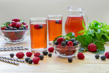 Compote of raspberries, strawberries and blueberries.