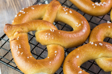 Salted fresh baked soft pretzels.