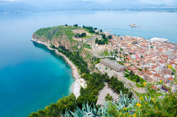Aerial view of Nafplio city. Tourism travel location in Argolis,Greece