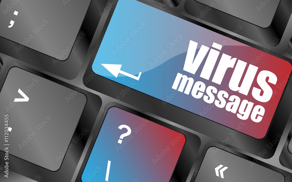 Poster computer keyboard with virus message key vector, keyboard key, keyboard button, vector keyboard