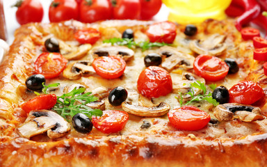 Freshly homemade pizza closeup