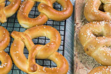 Fresh baked soft salted pretzels.