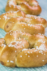 Fresh baked soft salted pretzels.