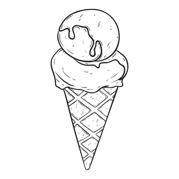 Ice Cream Cone With Topping And Using Sketchy Or Line Art Style