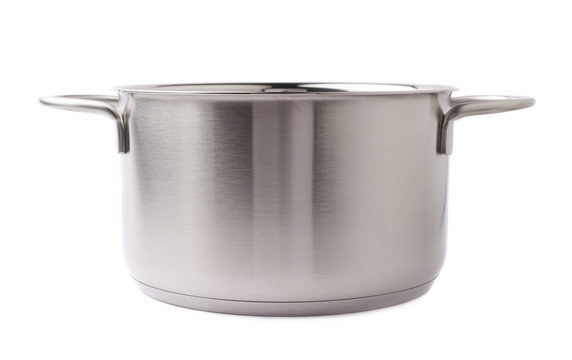 Stainless Steel Cooking Pot Pan Isolated Over White Background