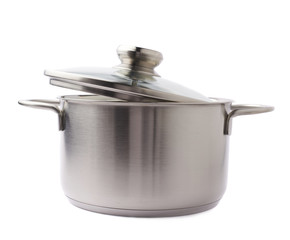 Stainless steel cooking pot pan isolated over white background