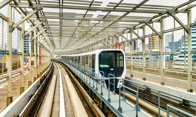 Obraz premium Train at Yurikamome line on the Rainbow bridge in Tokyo
