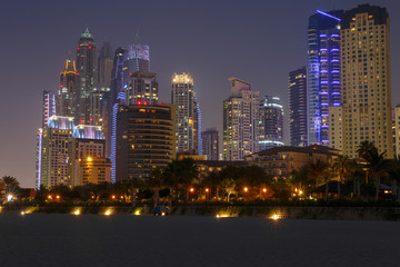 sight of district Marina in Dubai at night