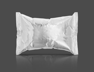 blank packaging foil snack pouch isolated on gray background