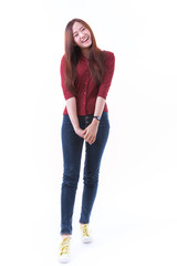 Young Asian student isolated on white background.