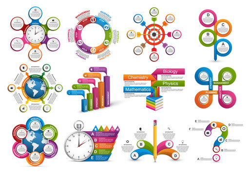 Big collection of colorful infographics. Design elements.