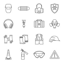 Safety icons set, thin line style